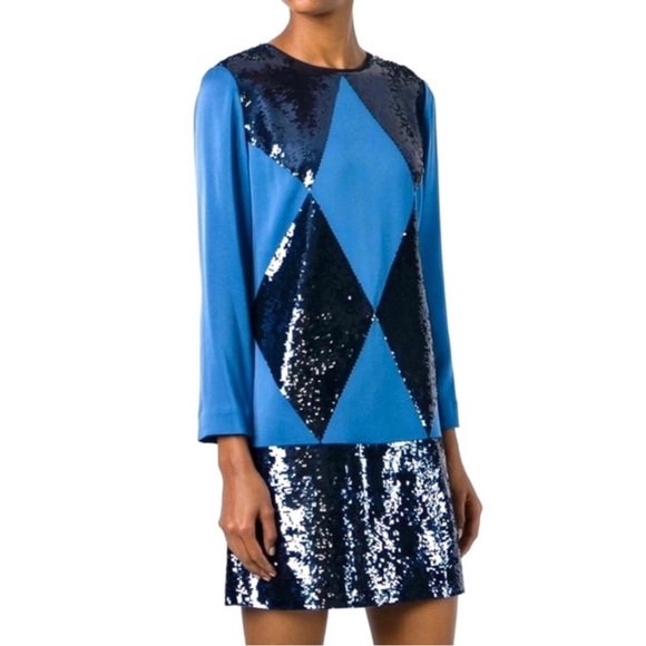 NEW TORY BURCH RUNWAY BLUE SEQUIN LONG SLEEVE MINI DRESS - Picture 1 of 11
